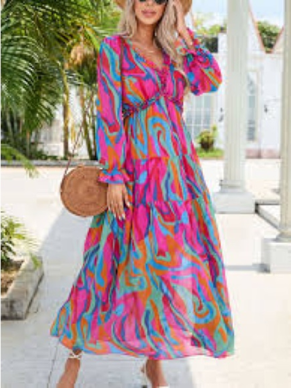Amazon Pink Multicolor Swirl Maxi Dress